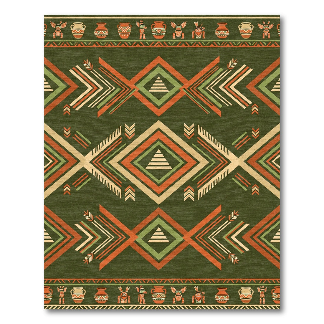 Earthy Geometric Southwestern Olive Orange Rug