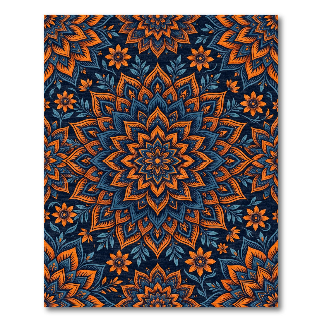 Vibrant Orange Blue Floral Mandala Rug