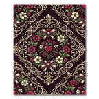 Romantic Dark Floral Heart Damask Rug