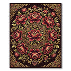 Gold Ornate Crimson Peony Medallion Rug