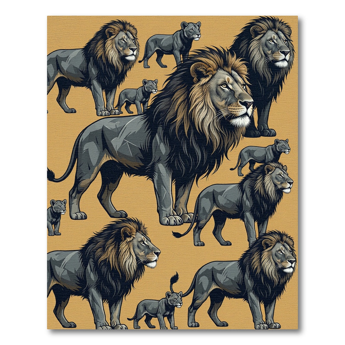 Majestic Gray Lion Pride Ochre Rug