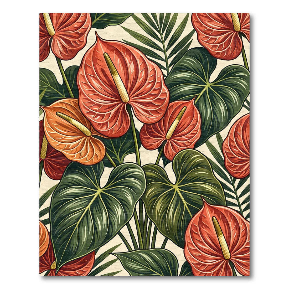 Lush Tropical Anthurium Botanical Garden Rug