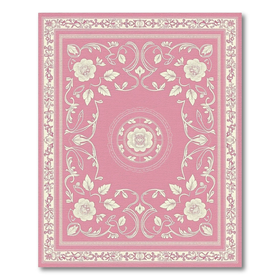 Pink Floral Arabesque Border Rug