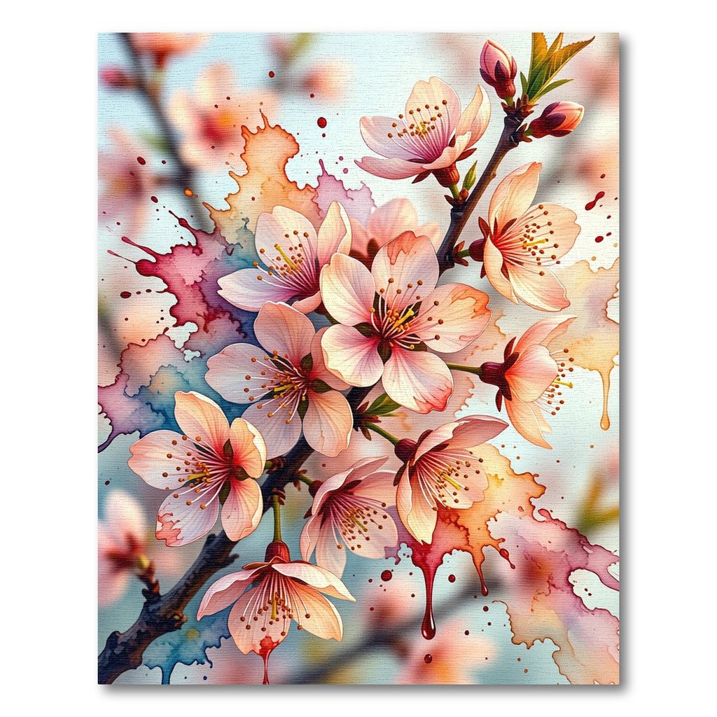 Watercolor Pink Blossom Splatter Canvas Rug