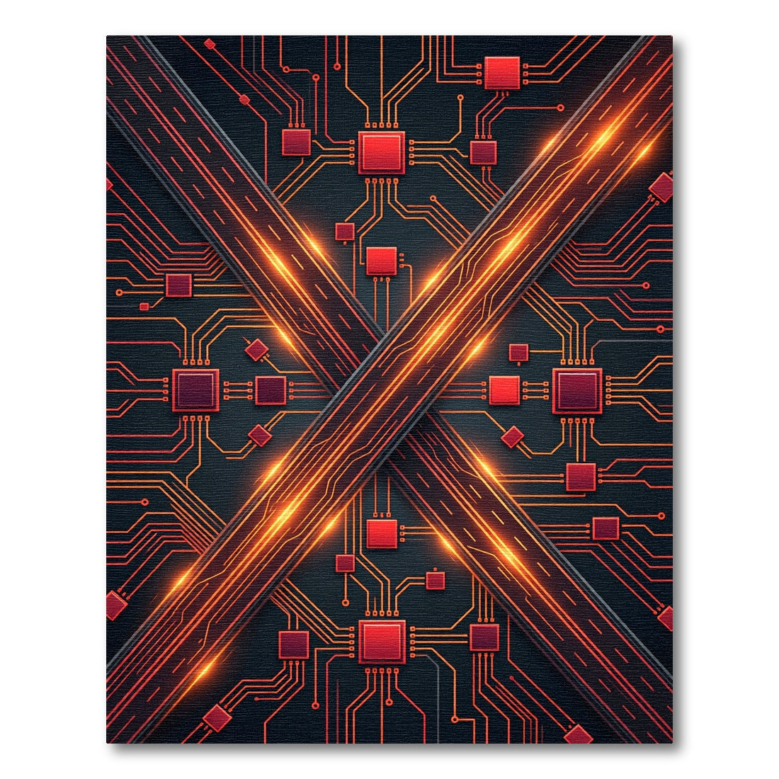 Circuit Board Red Circuitry Abstract Rug