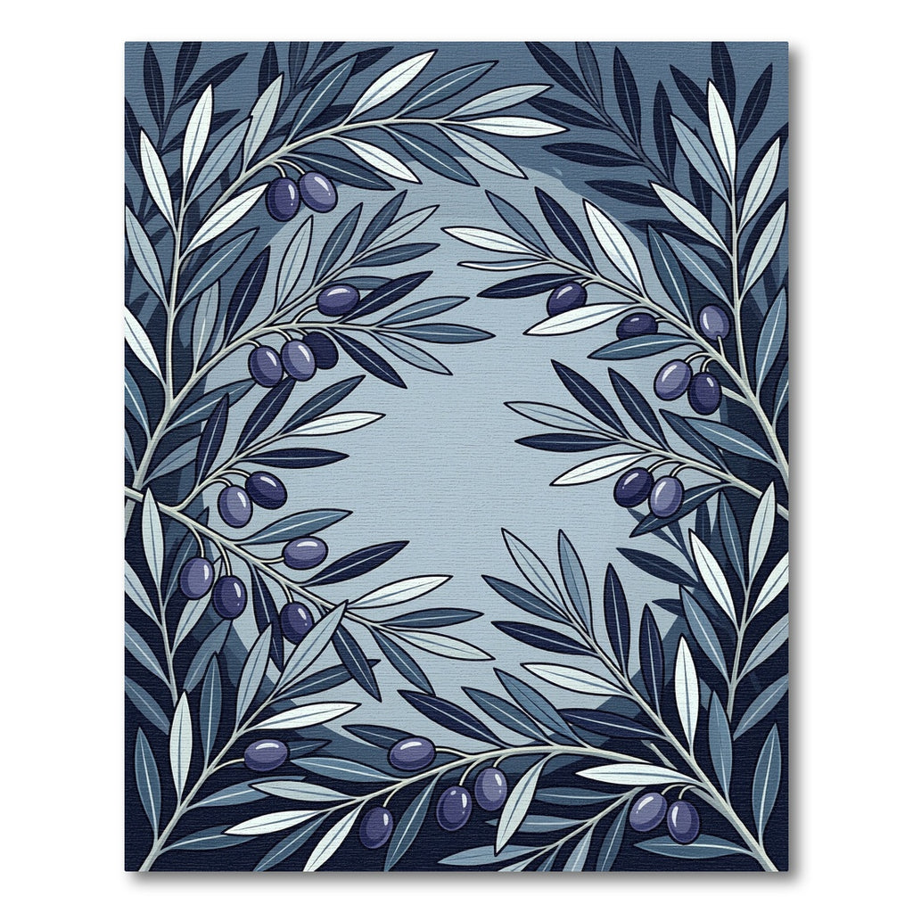 Dark Blue Olive Branches Composition Rug