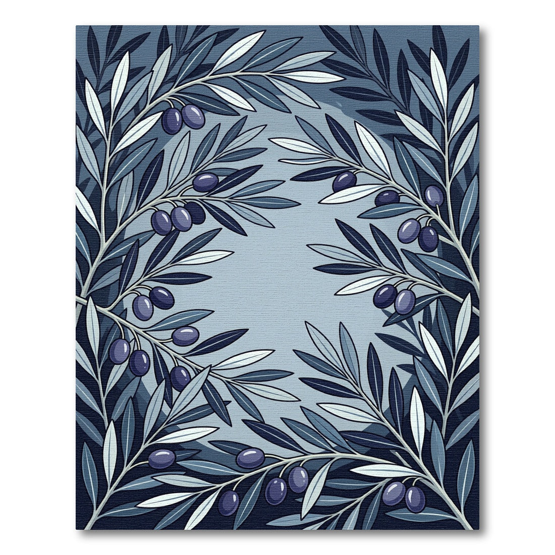 Dark Blue Olive Branches Composition Rug