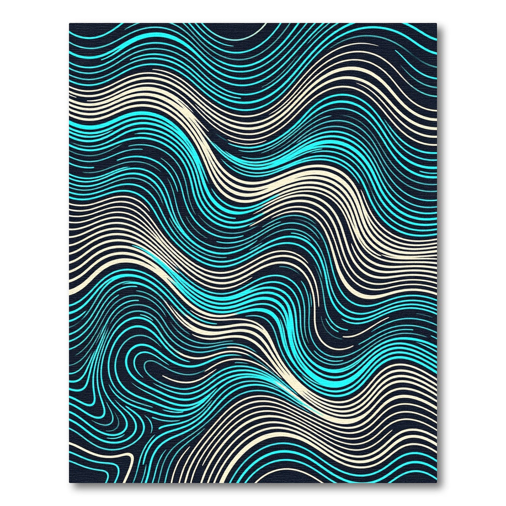 Abstract Cyan and Cream Fluid Wave Rug