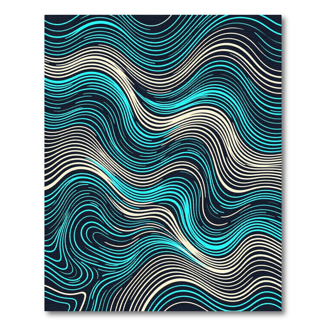 Abstract Cyan and Cream Fluid Wave Rug