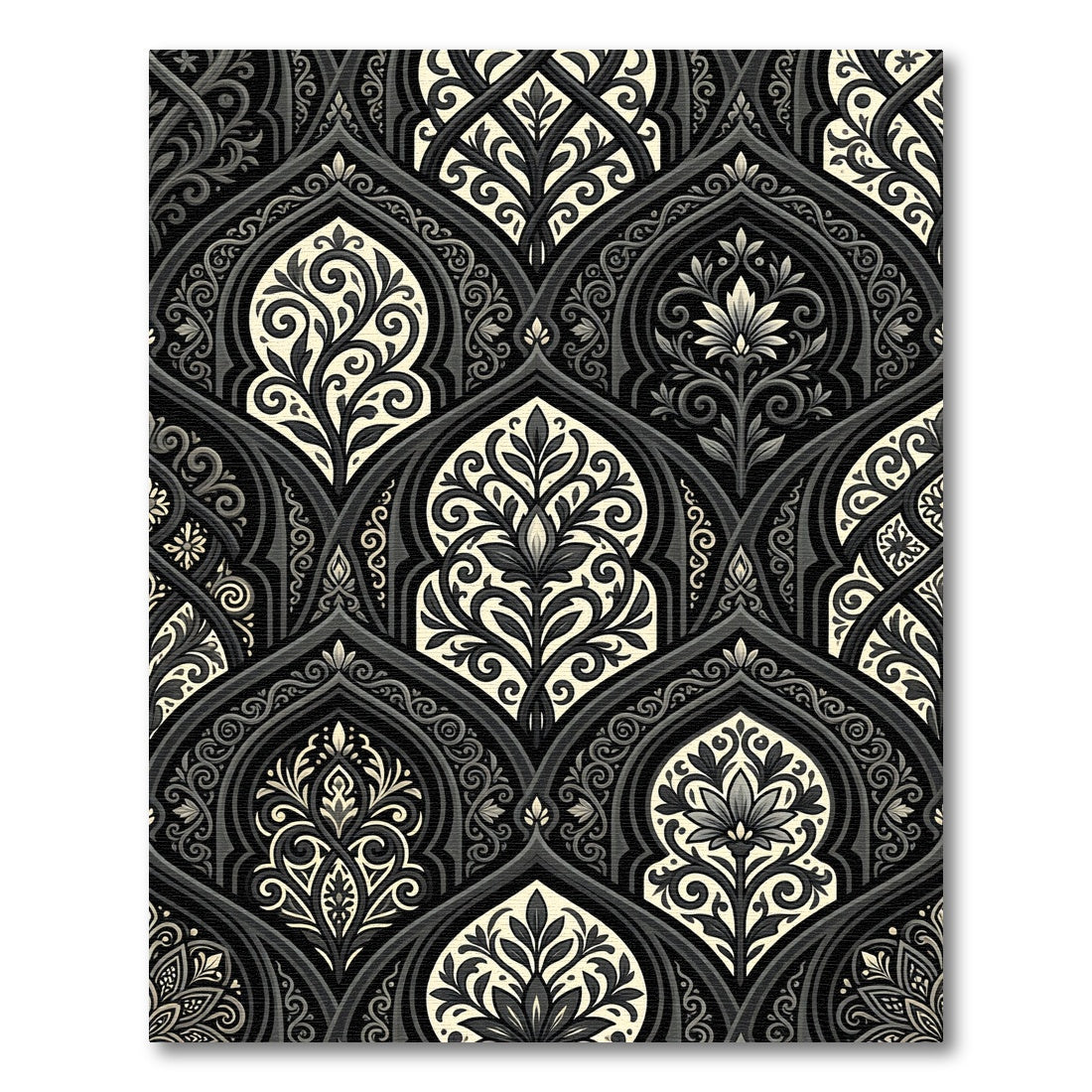 Formal Black Ivory Arabesque Floral Rug