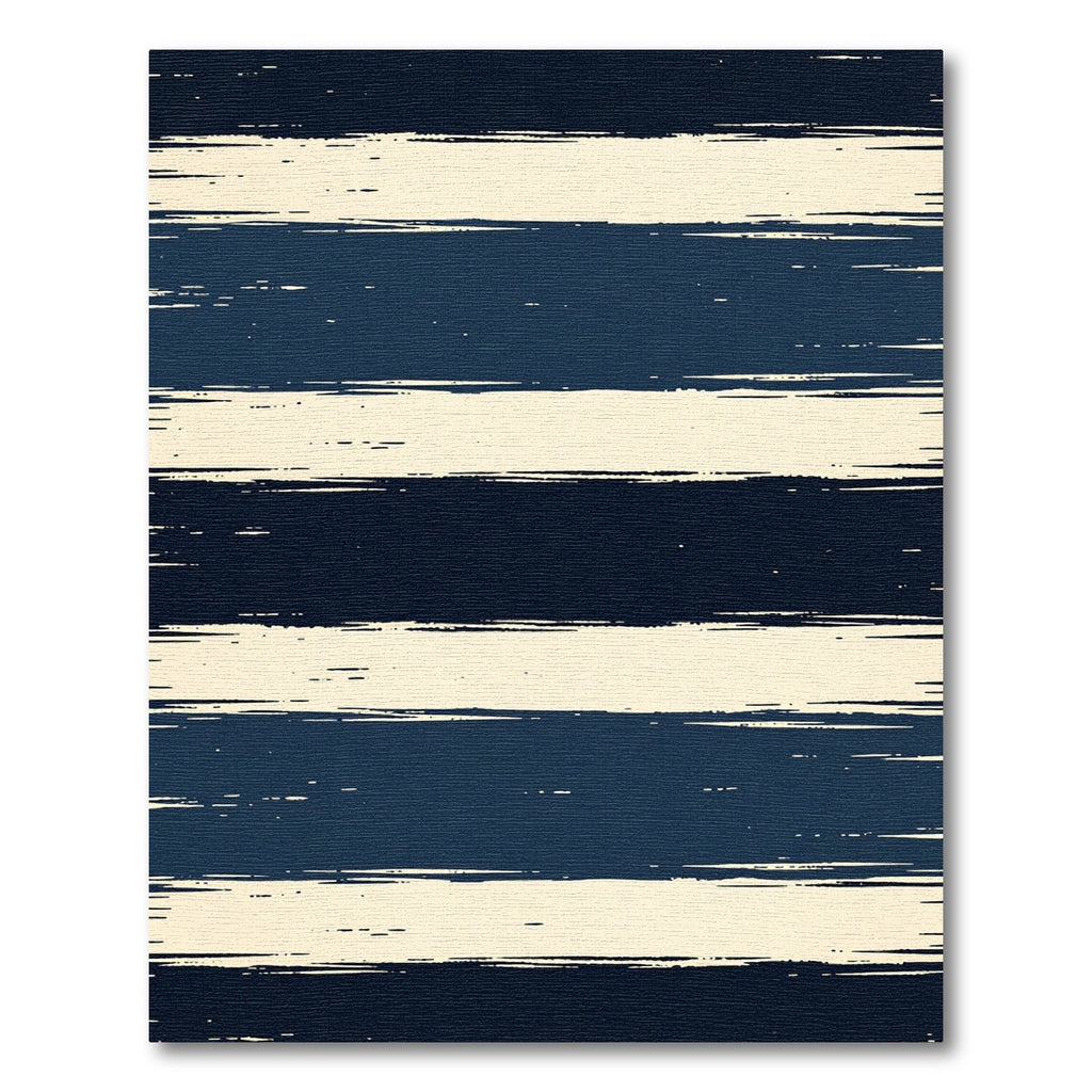 Navy and Cream Distressed Horizontal Stripe Rug