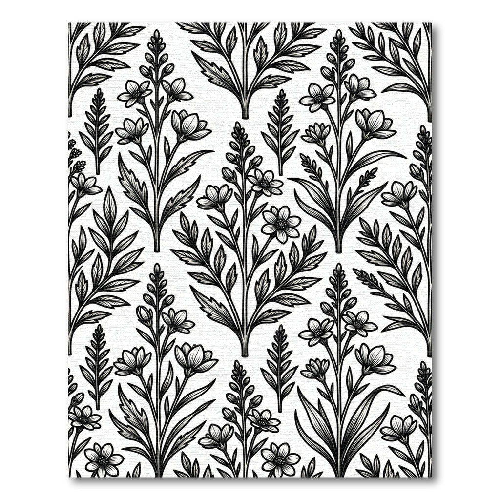 Monochromatic Botanical Ink Illustration Garden Rug