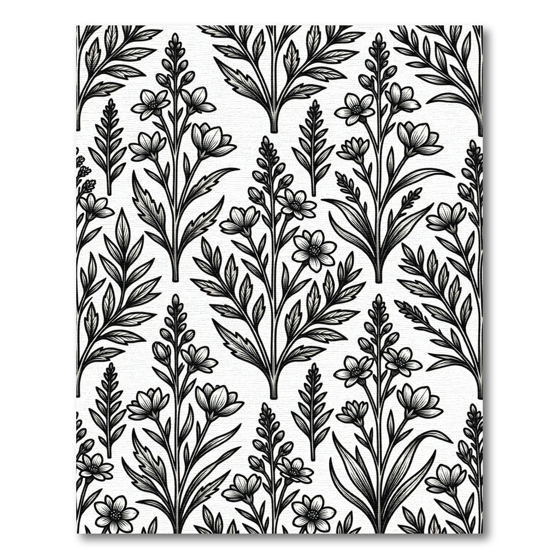 Monochromatic Botanical Ink Illustration Garden Rug