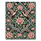 Floral Peony and Phoenix Lattice Rug