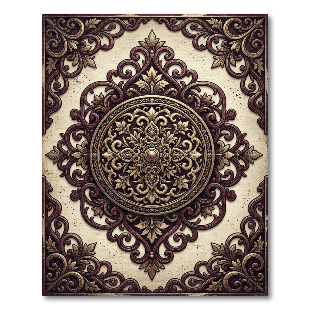 Ornate Crimson Gold Medallion Rug