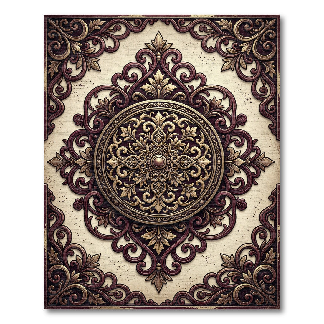 Ornate Crimson Gold Medallion Rug