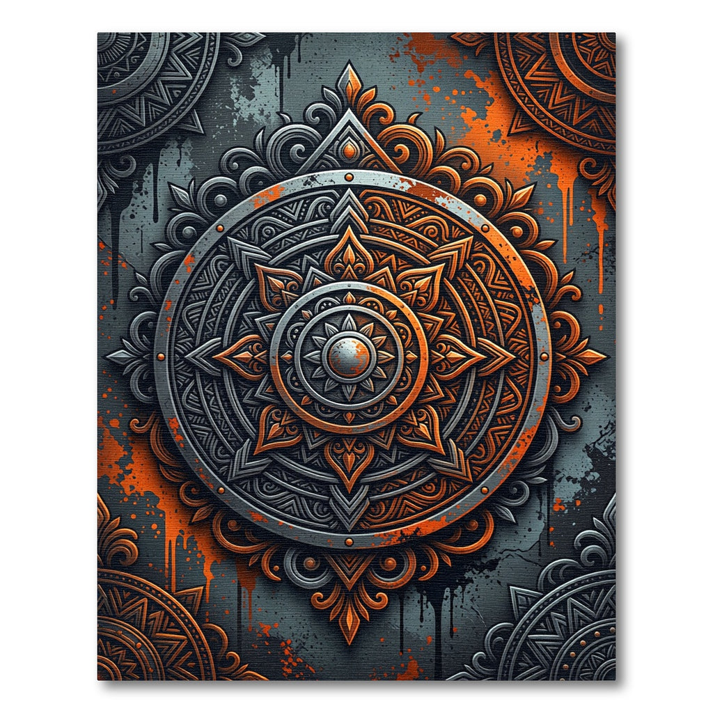 Orange Gray Mandala Sunburst Rug