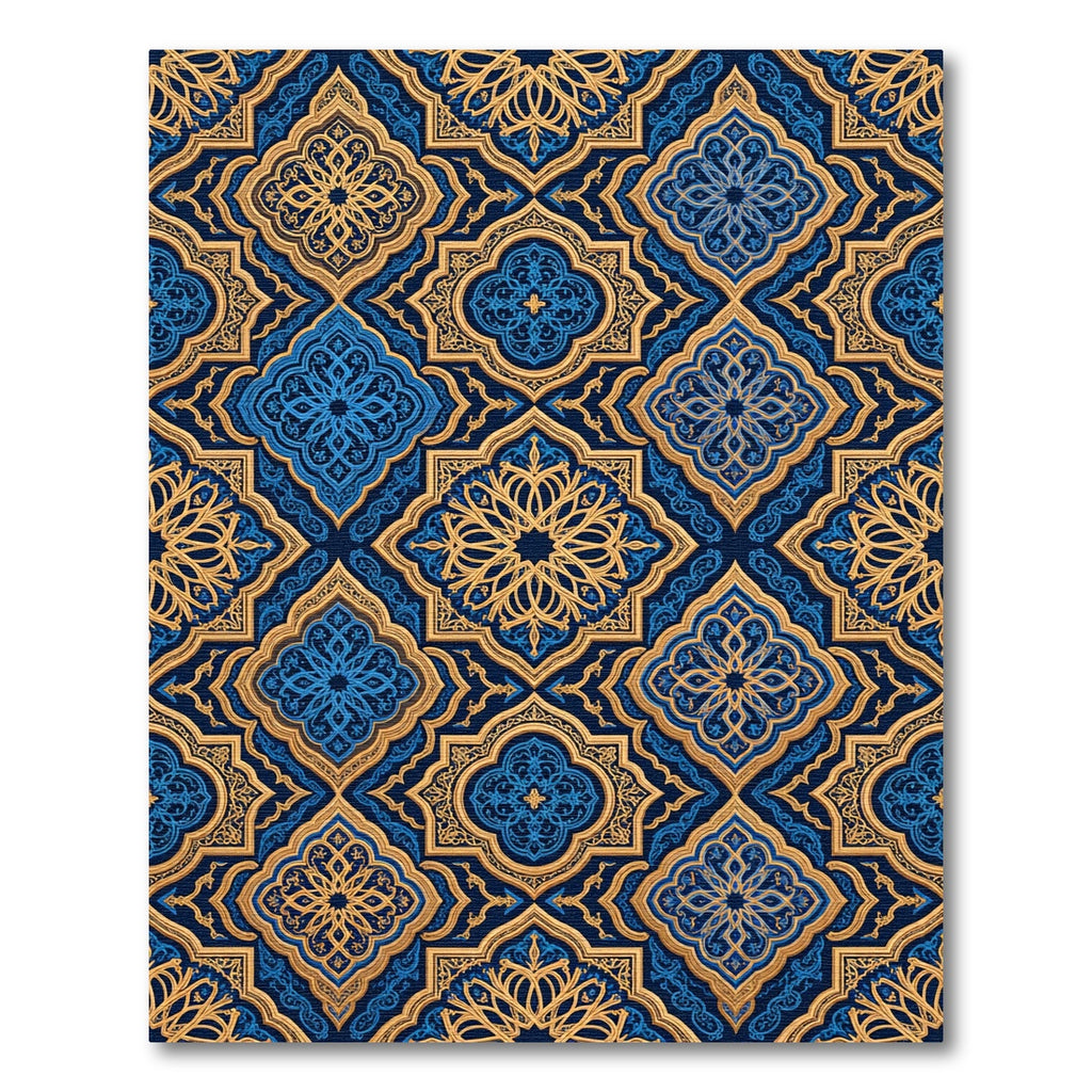 Midnight Blue and Gold Damask Medallion Rug