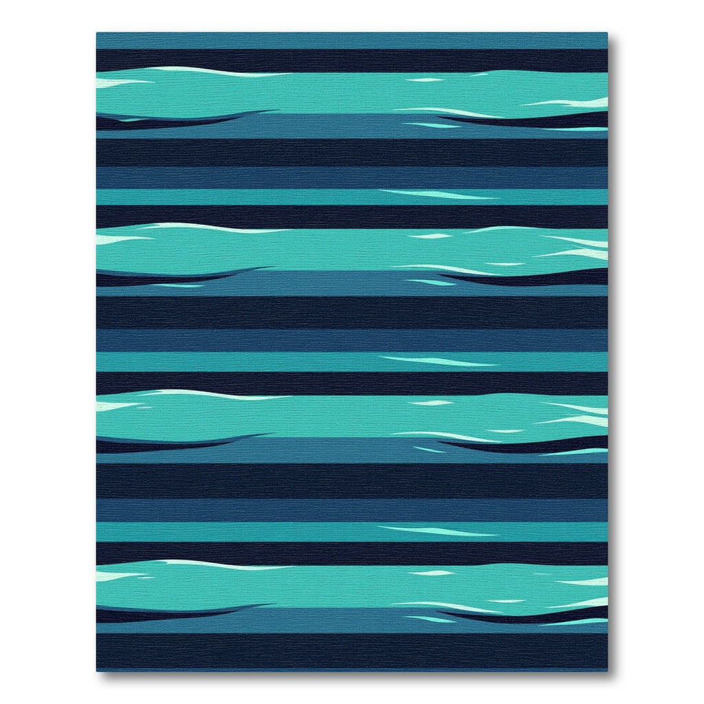 Abstract Teal and Navy Ocean Wave Striped Decor Rug