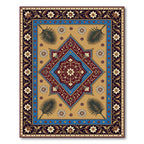 Rich Burgundy Blue Floral Medallion Rug