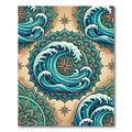 Teal Oceanic Mandala Compass Wave Illustration Rug