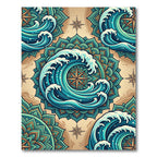 Teal Oceanic Mandala Compass Wave Illustration Rug