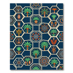 Navy Aztec Palm Geometric Hexagon Rug