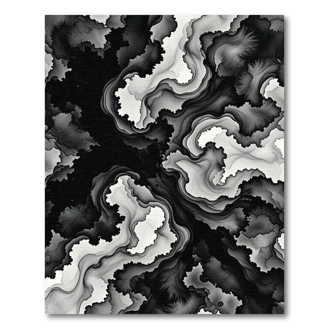 Monochrome Abstract Ink Flow Swirl Rug