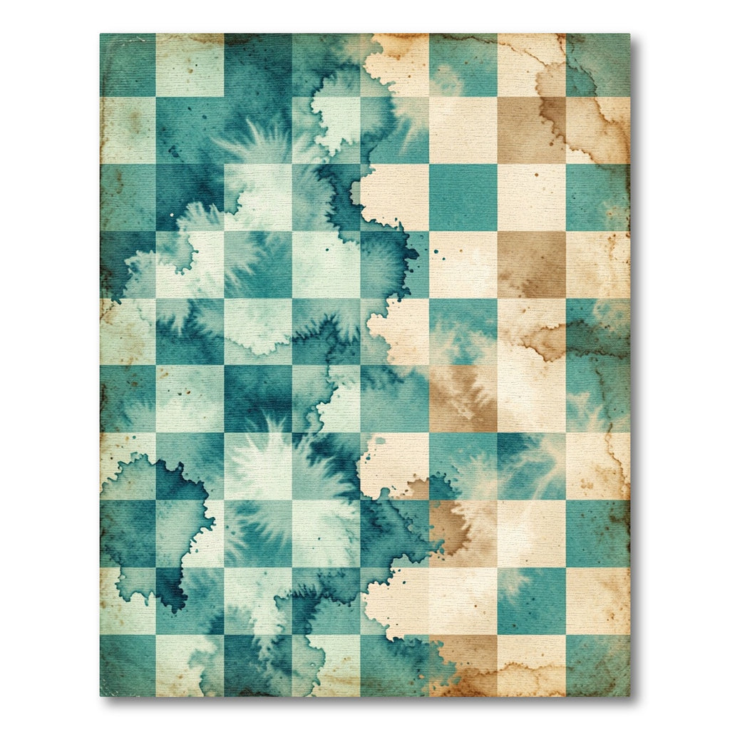 Watercolor Teal and Coffee Checkered Grid Rug