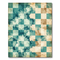 Watercolor Teal and Coffee Checkered Grid Rug