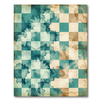 Watercolor Teal and Coffee Checkered Grid Rug