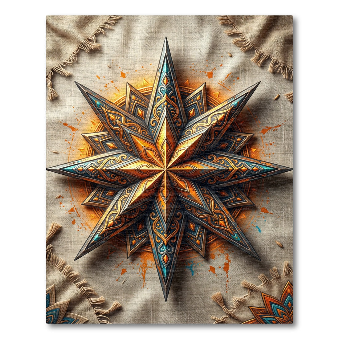 Ornate Metallic Gold Sunburst Celestial Rug
