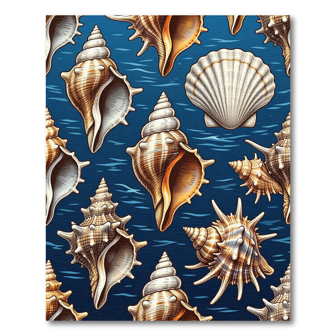 Deep Blue Seashell Nautical Illustration Rug