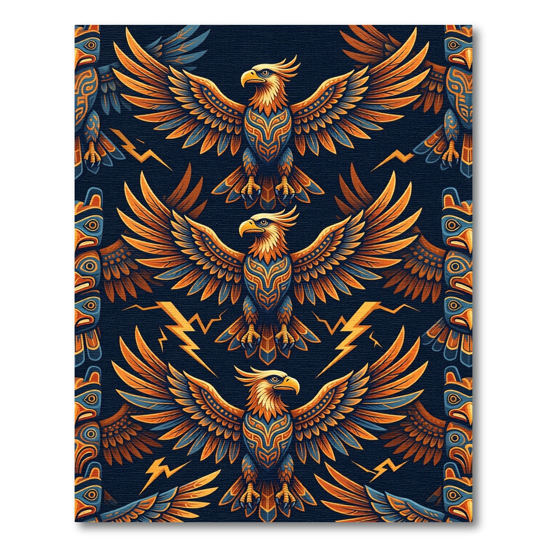 Thunderbird Totem Golden Eagle Navy Art Rug