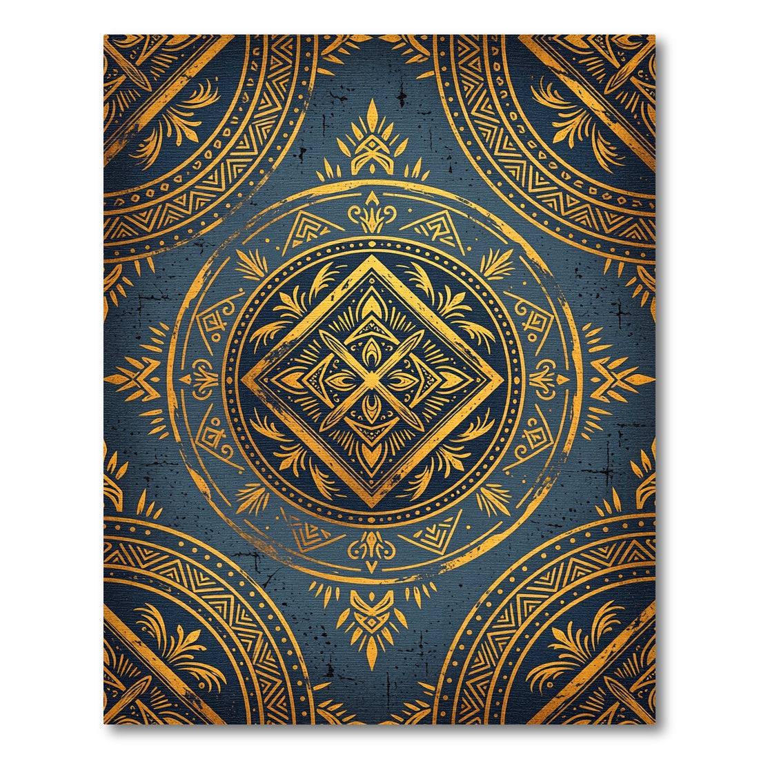 Ornate Golden Mandala Blue Textile Rug