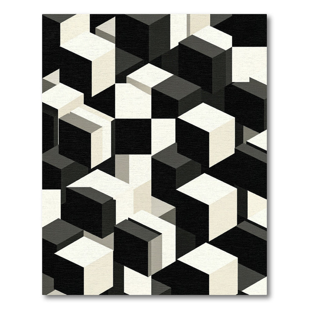 Monochromatic Geometric Cubic Abstract Art Rug