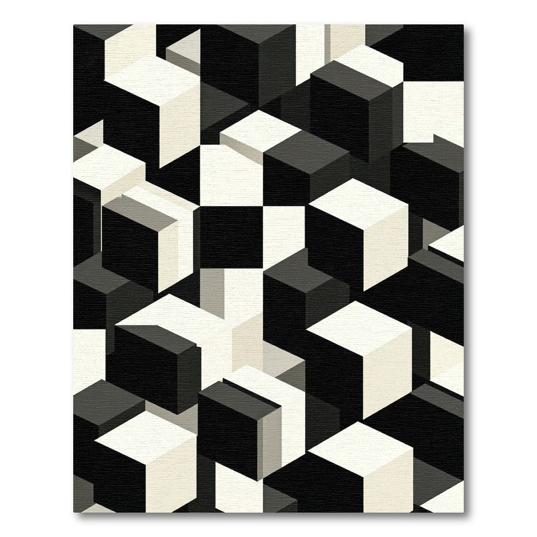 Monochromatic Geometric Cubic Abstract Art Rug