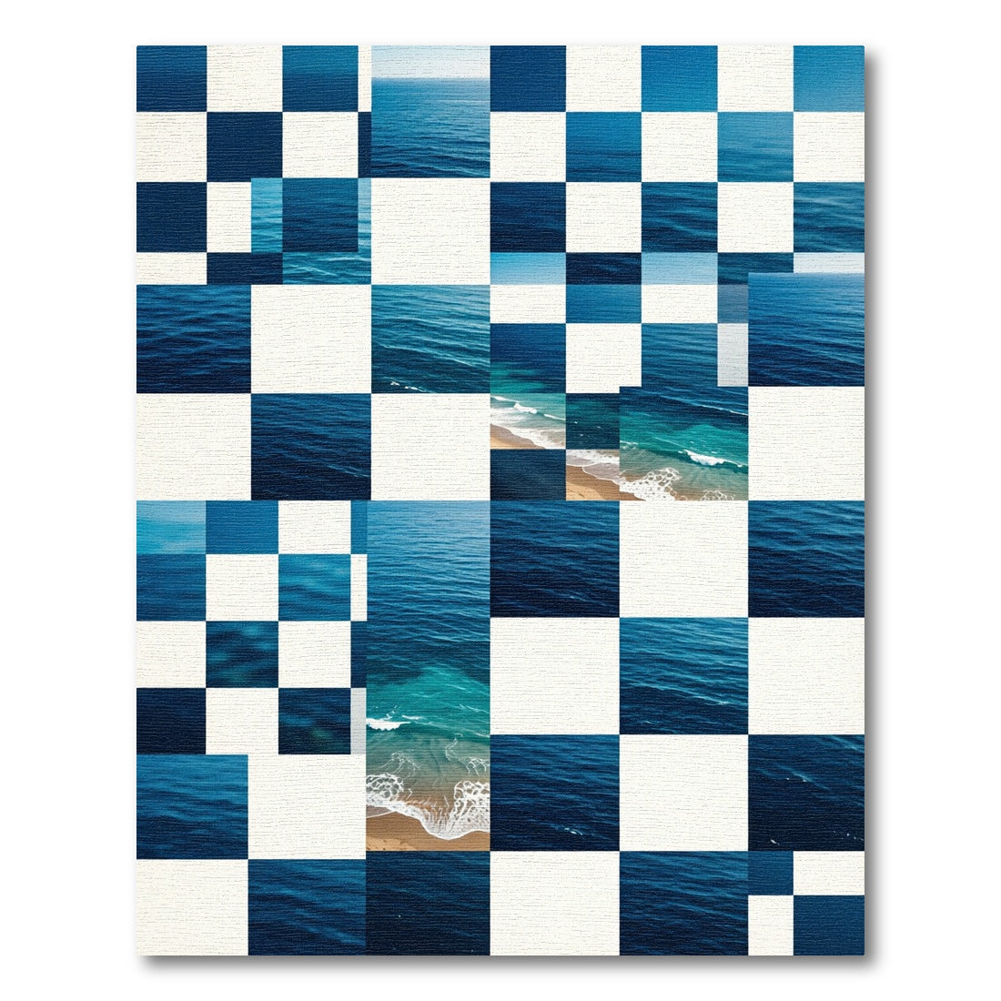 Azure Ocean Tide Checkerboard Grid Area Rug