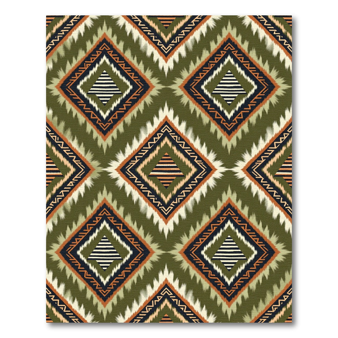 Olive Green Geometric Tribal Diamond Rug