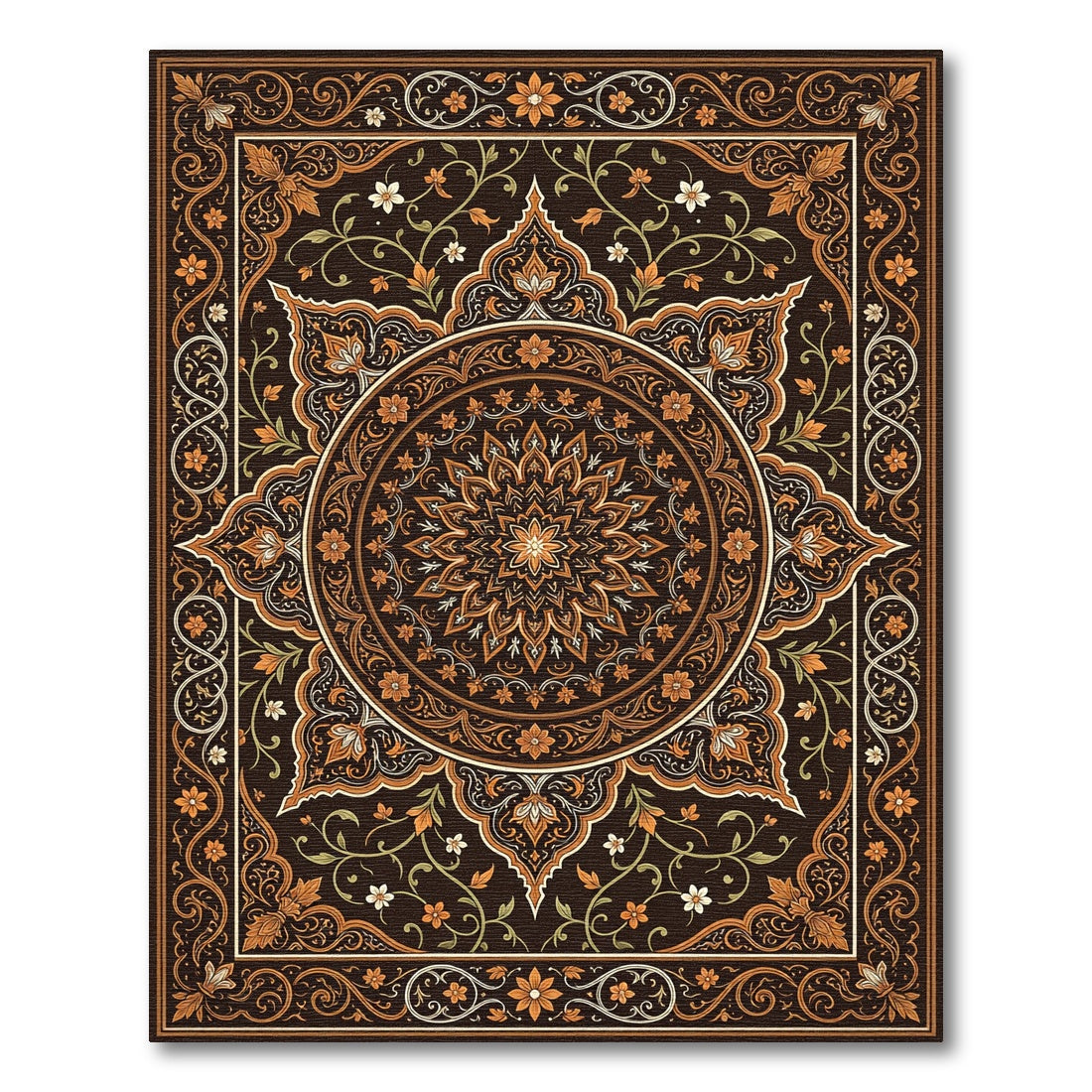 Rich Earthy Tones Floral Medallion Rug