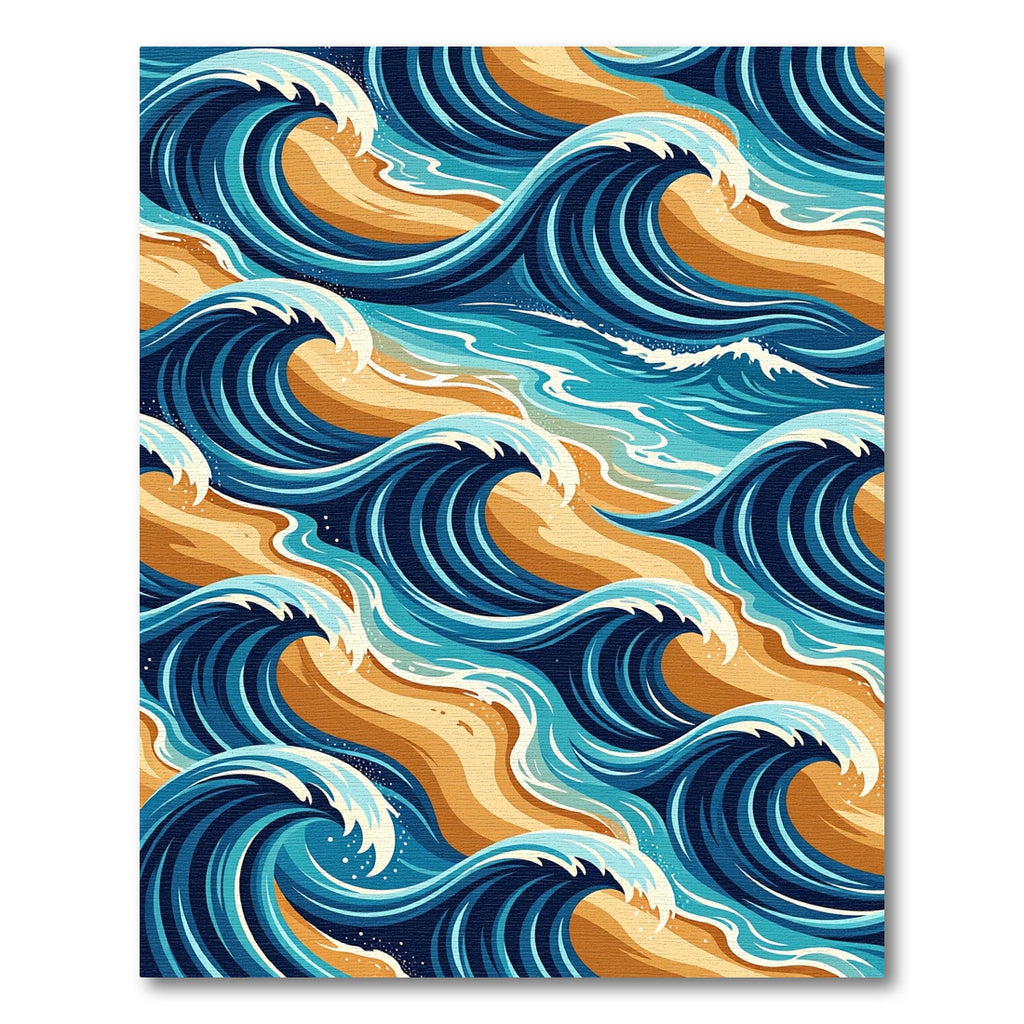 Dynamic Navy Blue Golden Ocean Wave Rug