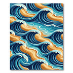 Dynamic Navy Blue Golden Ocean Wave Rug