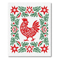 Red Rooster Green Floral Star Border Rug