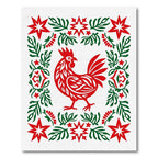 Red Rooster Green Floral Star Border Rug