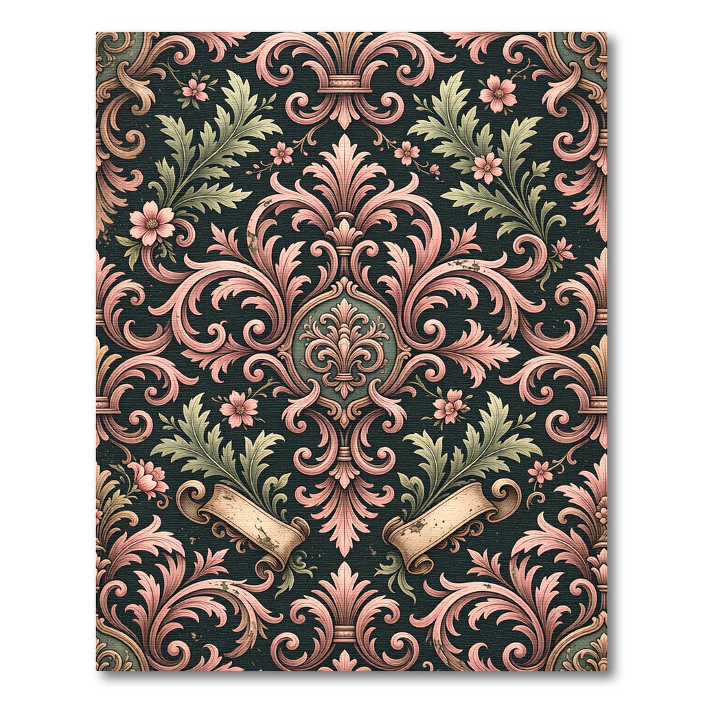 Elegant Pink Floral Damask Scroll Rug