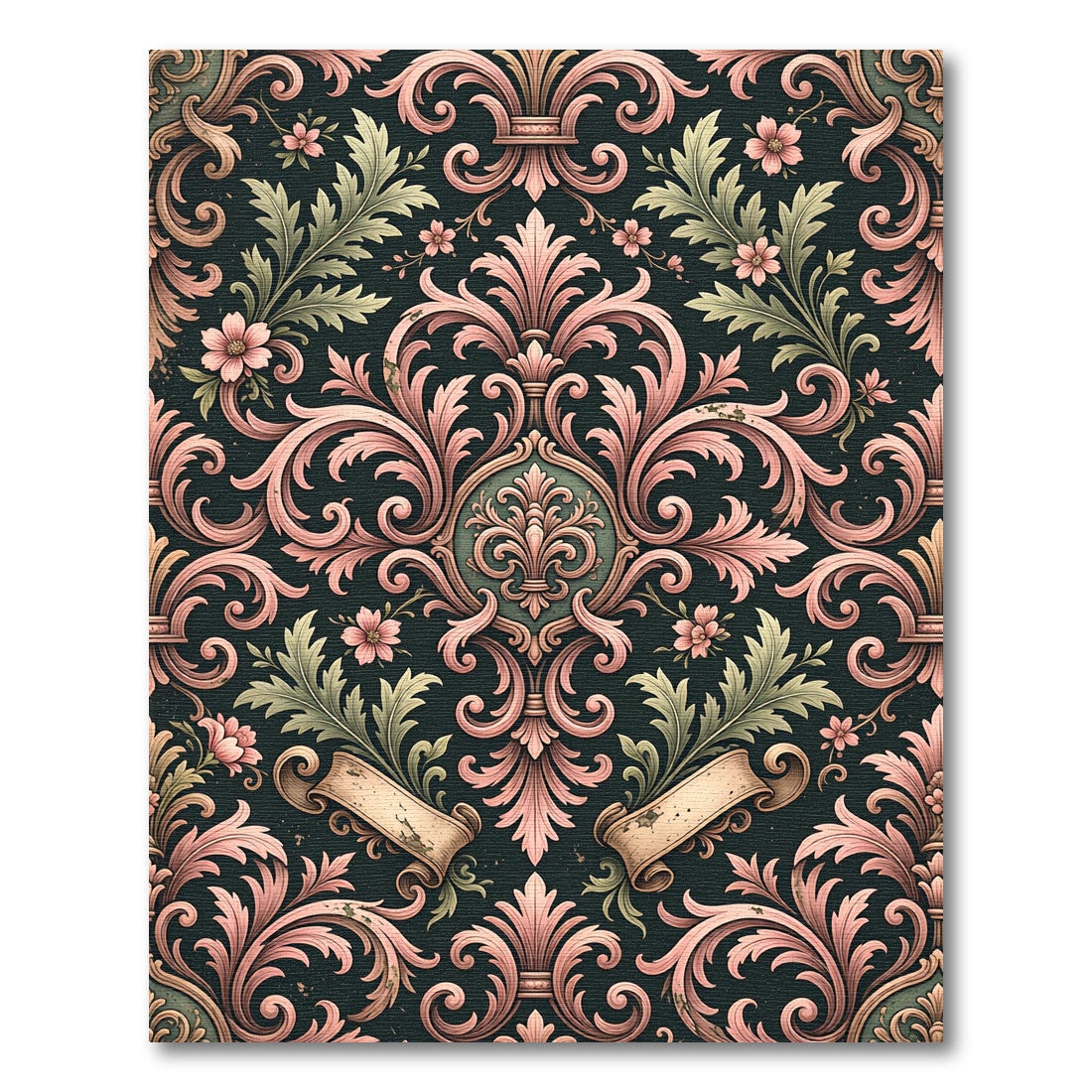 Elegant Pink Floral Damask Scroll Rug