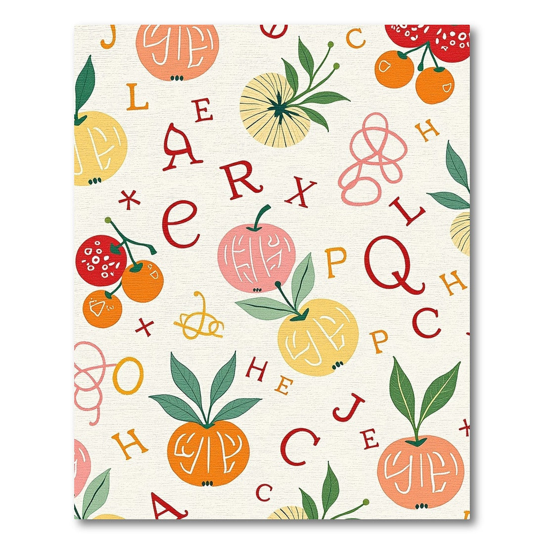 Whimsical Fruit and Letter Collage Rug
