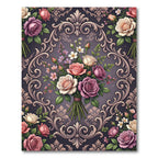 Ornate Victorian Rose Bouquet Damask Rug