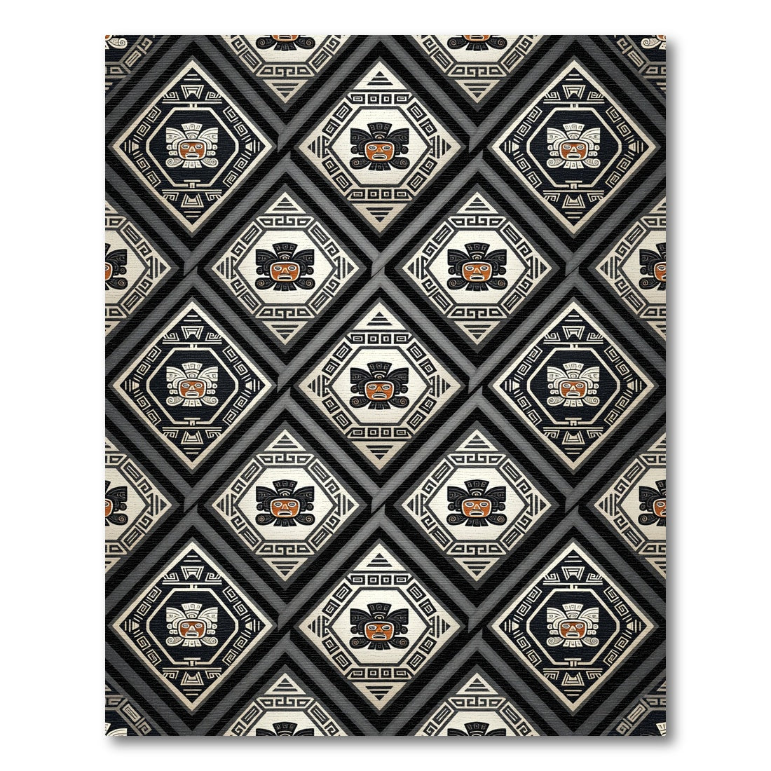 Tribal Face Diamond Geometric Rug