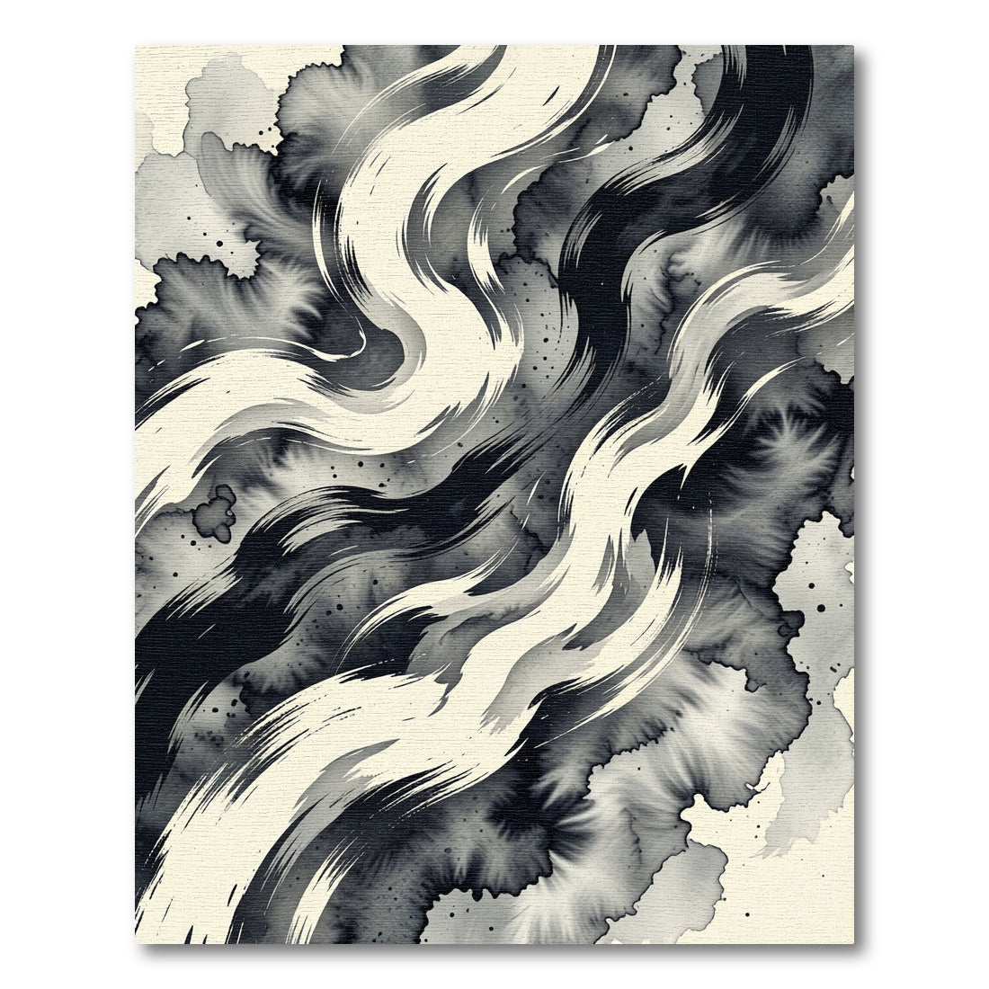 Monochrome Ink Swirl Abstract Wave Rug
